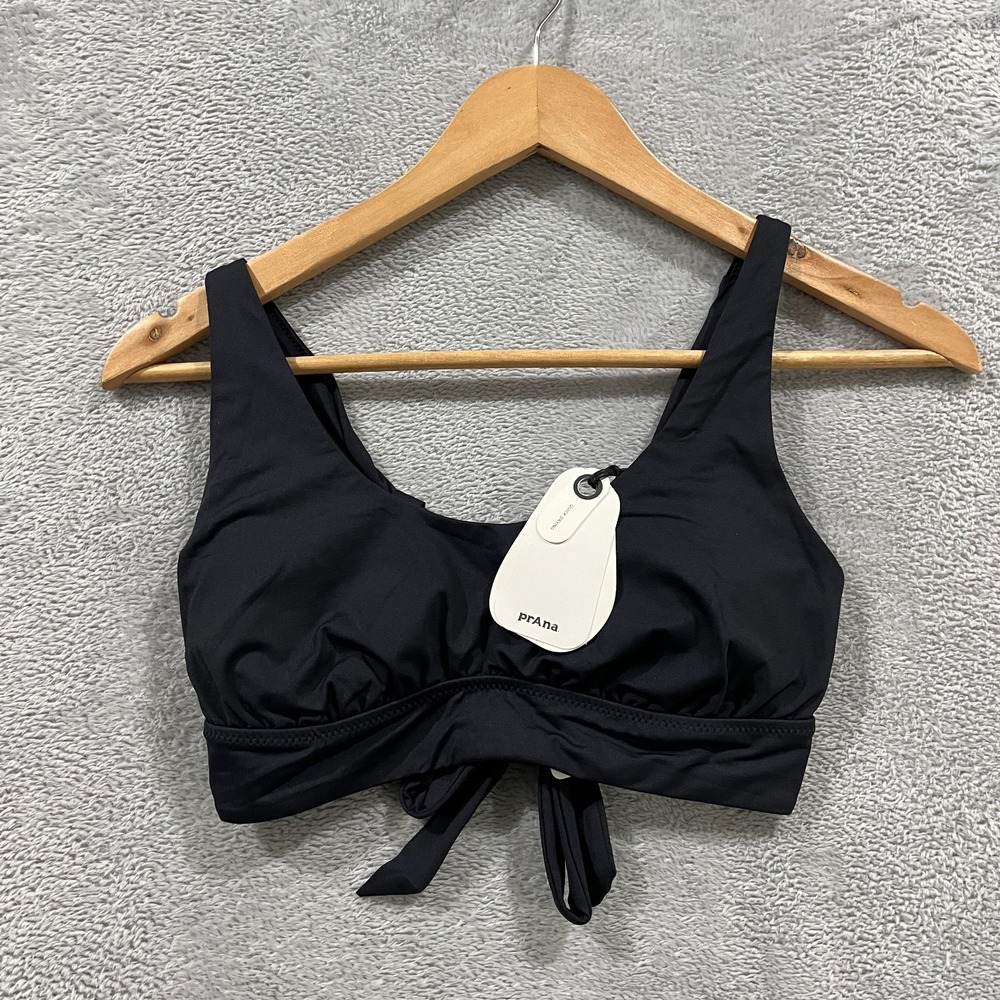 prAna Mallorca Swim Top Womens Small Black Quick Dry Crisscross Back 2064361